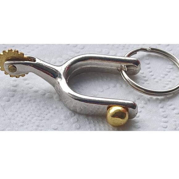 Western Boot Spur Keychain Bag Charm Silver with Gold Spur - Picture 1 of 1
